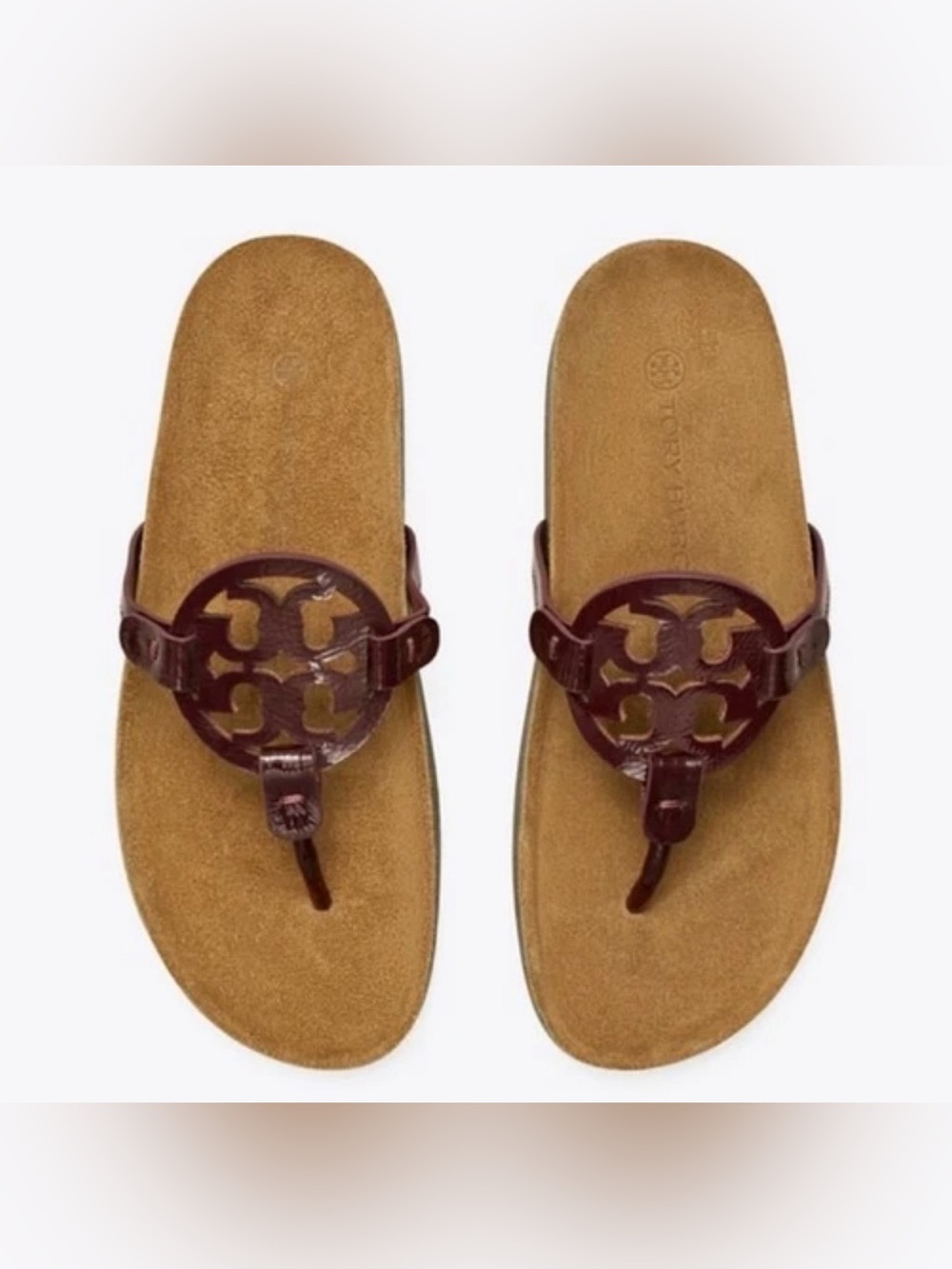 Tory Burch Miller Cloud Sandal Size 6 M Leather / Cork Plum / Natural